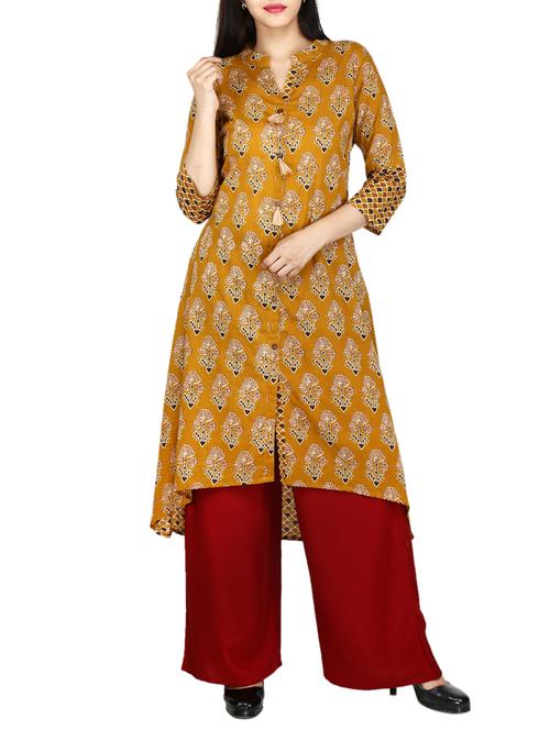 floral printed high-low kurta - 15327202 - Very Small Image - 1
