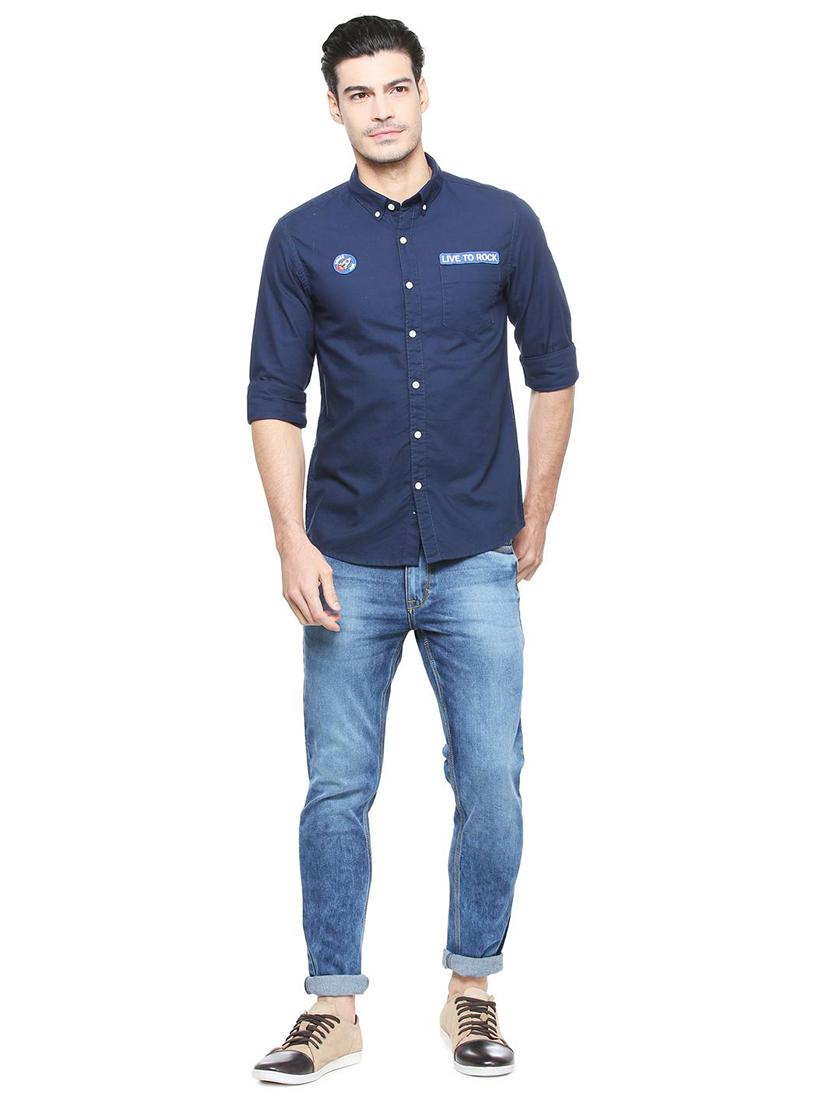 navy blue cotton casual shirt - 15327261 - Zoom Image - 3