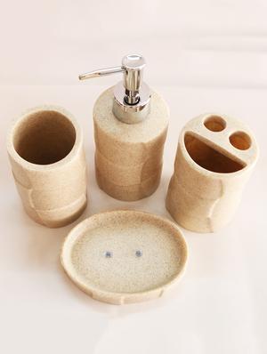 Beige Polyresin Bath Set collection of liquid Soap Dispenser, Toothbrush Holder, Tumbler and Soap Dish - 15327390 - Standard Image - 3