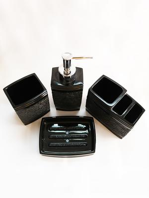 Black Polyresin Bath Set collection of liquid Soap Dispenser, Toothbrush Holder, Tumbler and Soap Dish - 15327395 - Standard Image - 3