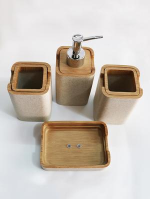 Cream & Brown Polyresin Bath Set collection of liquid Soap Dispenser, Toothbrush Holder, Tumbler and Soap Dish - 15327407 - Standard Image - 3