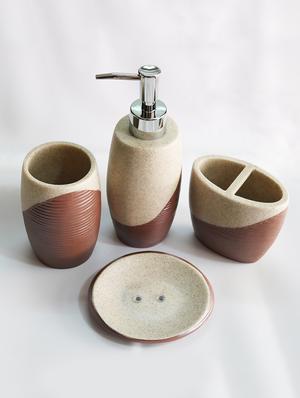 Brown Polyresin Bath Set collection of liquid Soap Dispenser, Toothbrush Holder, Tumbler and Soap Dish - 15327409 - Standard Image - 3