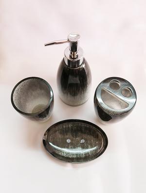 Black Polyresin Bath Set collection of liquid Soap Dispenser, Toothbrush Holder, Tumbler and Soap Dish - 15327418 - Standard Image - 3