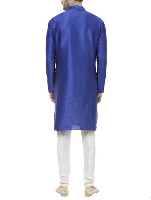 Blue silk blend kurta pyjama set - 15330054 - Standard Image - 3