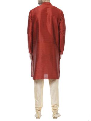red silk blend kurta pyjama set - 15330055 - Standard Image - 3