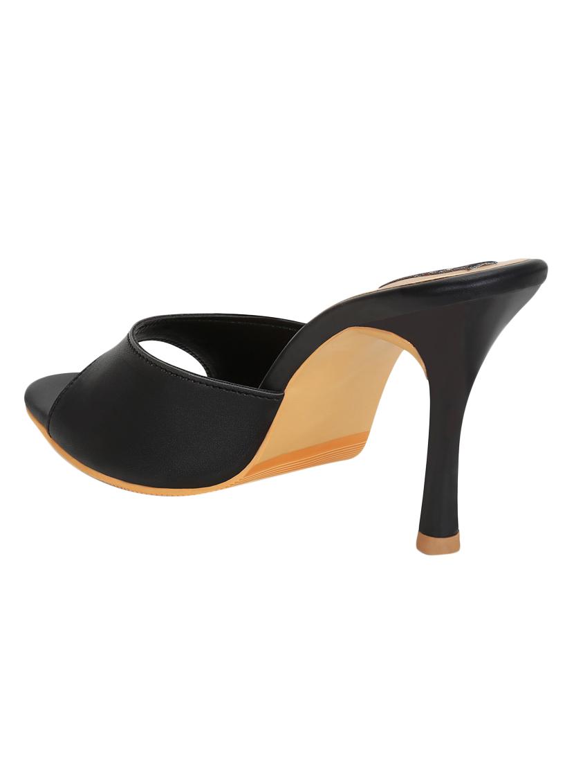 black faux leather slip on sandals - 15333955 - Zoom Image - 3
