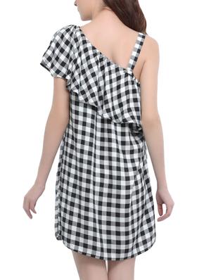 checked layered single-shoulder dress - 15335564 - Standard Image - 3