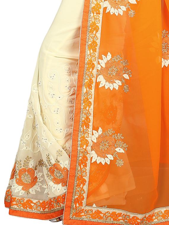 thread embroidered half & half saree with blouse - 15337041 - Zoom Image - 3