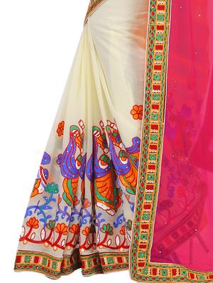 thread embroidered half & half saree with blouse - 15337042 - Standard Image - 3