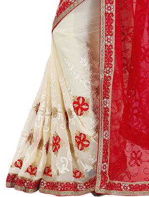 thread embroidered half & half saree with blouse - 15337065 - Standard Image - 3