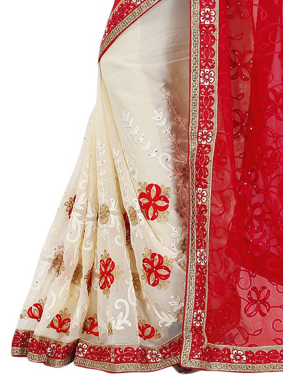 thread embroidered half & half saree with blouse - 15337065 - Zoom Image - 3