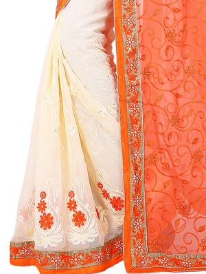 thread embroidered half & half saree with blouse - 15337067 - Standard Image - 3