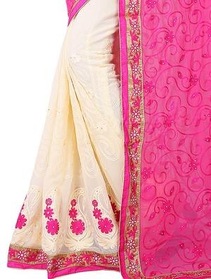 thread embroidered half & half saree with blouse - 15337068 - Standard Image - 3