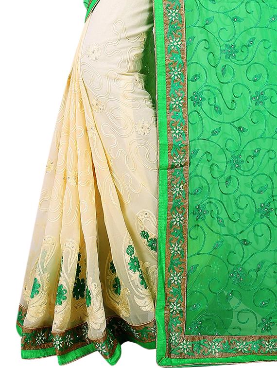 thread embroidered half & half saree with blouse - 15337070 - Zoom Image - 3