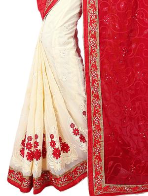 thread embroidered half & half saree with blouse - 15337071 - Standard Image - 3