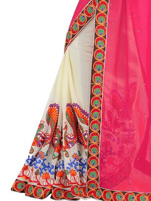 thread embroidered half & half saree with blouse - 15337077 - Standard Image - 3