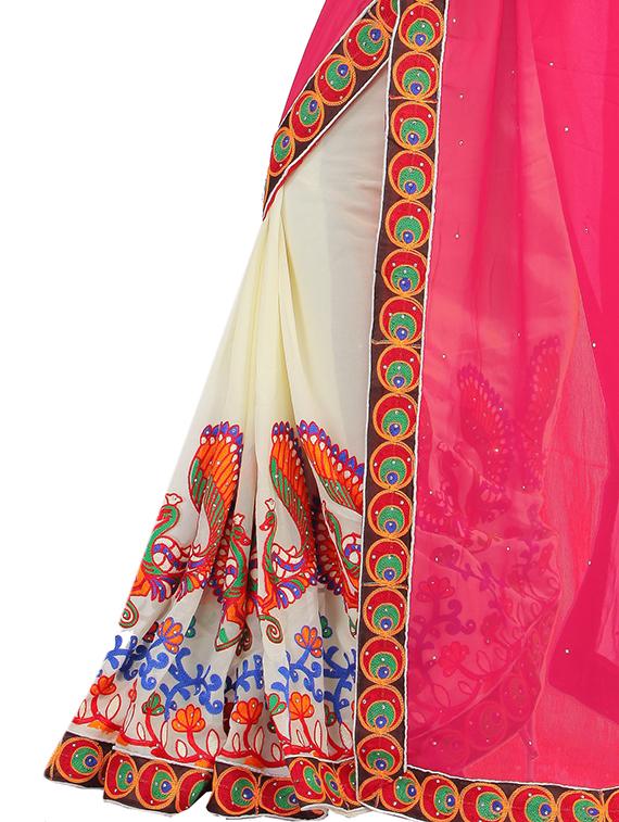 thread embroidered half & half saree with blouse - 15337077 - Zoom Image - 3