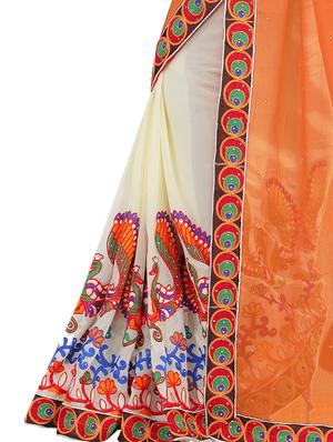 thread embroidered half & half saree with blouse - 15337078 - Standard Image - 3