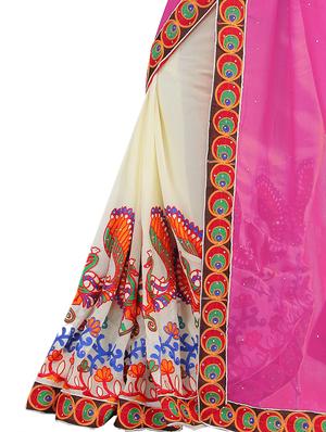 thread embroidered half & half saree with blouse - 15337079 - Standard Image - 3