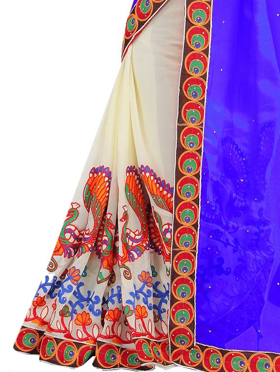 thread embroidered half & half saree with blouse - 15337080 - Zoom Image - 3