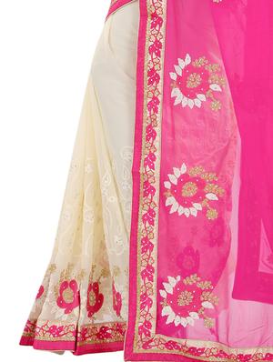 floral embroidered half & half saree with blouse - 15337082 - Standard Image - 3