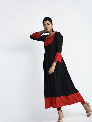 flared color block kurta - 15337326 - Standard Image - 3