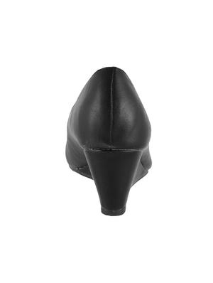 black leatherette slip on wedges - 15339686 - Standard Image - 3