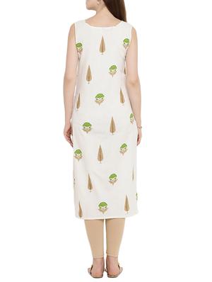 white cotton straight kurta - 15342495 - Standard Image - 3