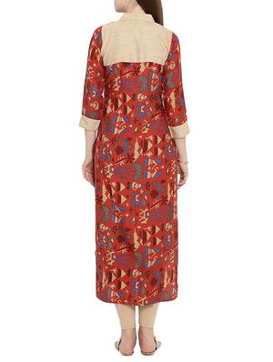 red rayon highlow kurta - 15342496 - Standard Image - 3
