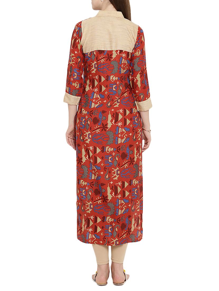 red rayon highlow kurta - 15342496 - Zoom Image - 3