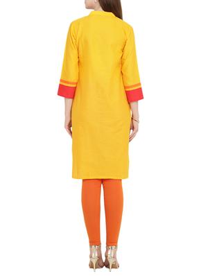 yellow cotton straight kurta - 15342500 - Standard Image - 3