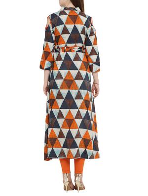 orange cotton flared kurta - 15342502 - Standard Image - 3