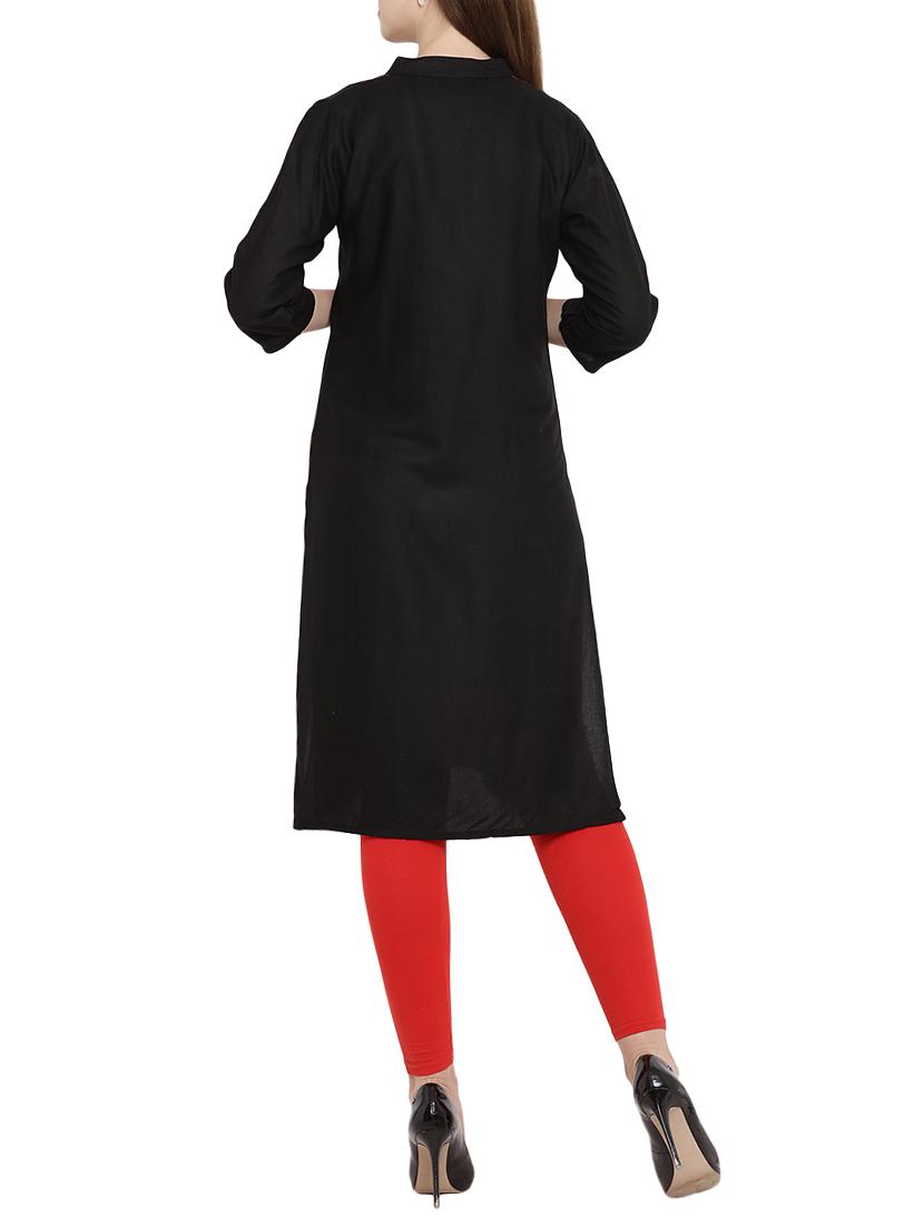 black rayon straight kurta - 15342511 - Zoom Image - 3