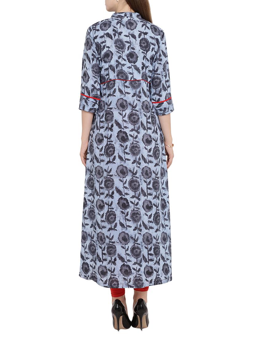 grey rayon flared kurta - 15342516 - Zoom Image - 3