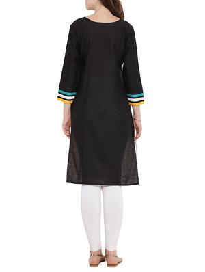 black cotton straight kurta - 15342527 - Standard Image - 3