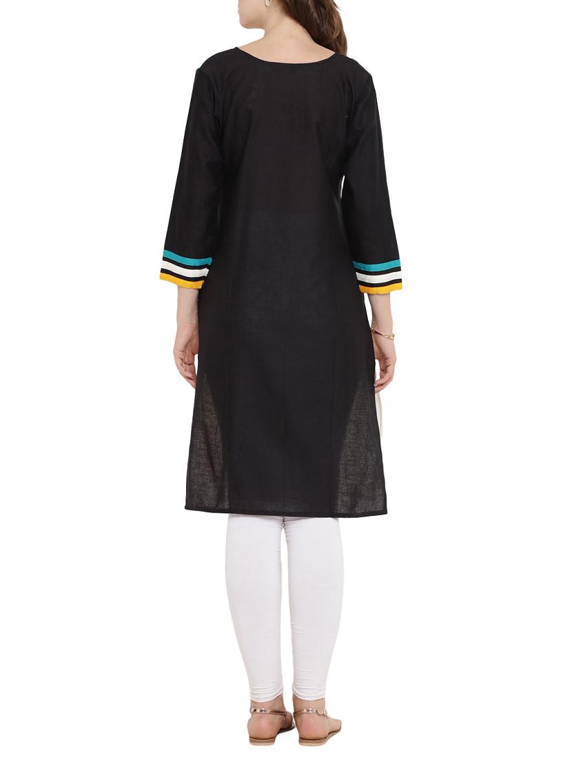 black cotton straight kurta - 15342527 - Zoom Image - 3