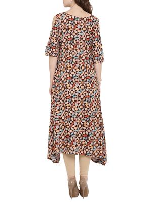 brown rayon flared kurta - 15342535 - Standard Image - 3