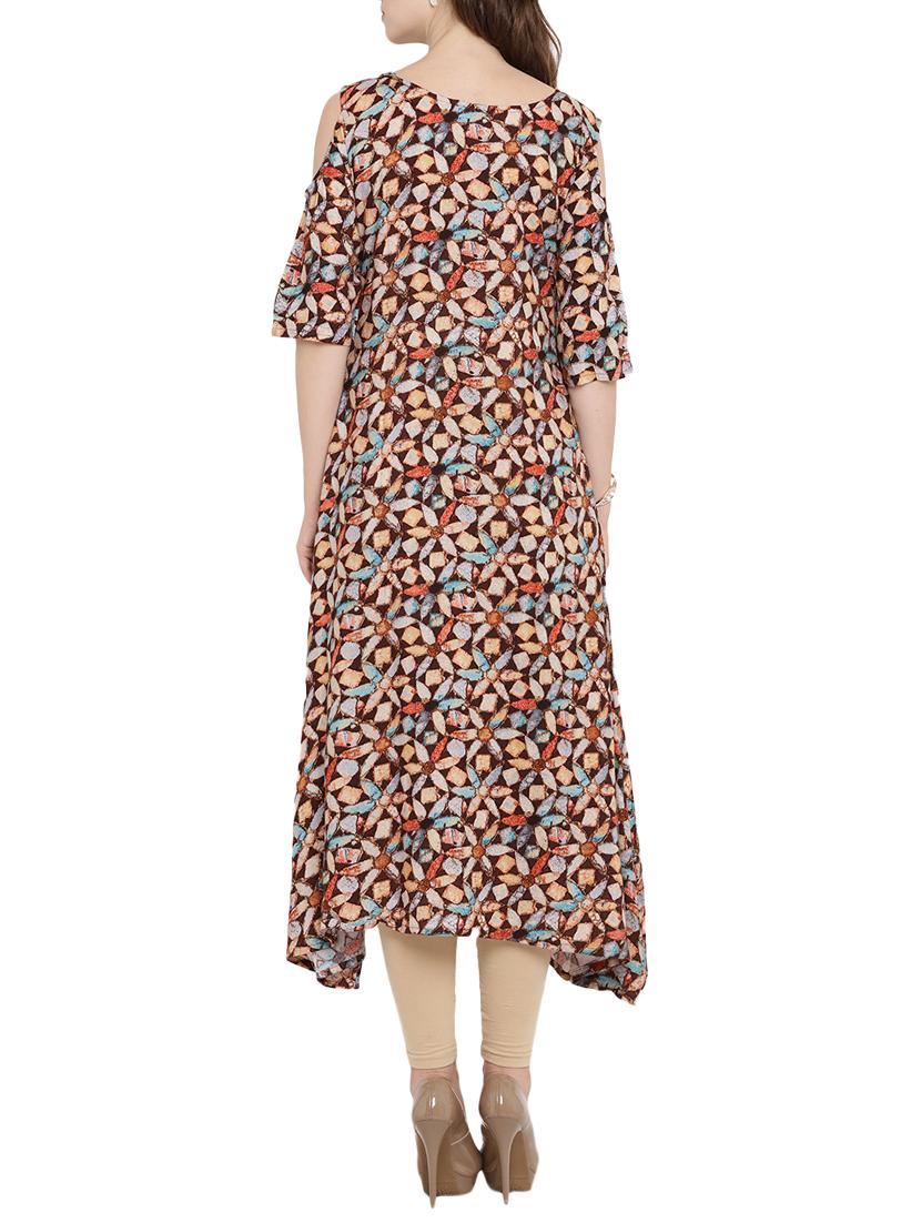brown rayon flared kurta - 15342535 - Zoom Image - 3