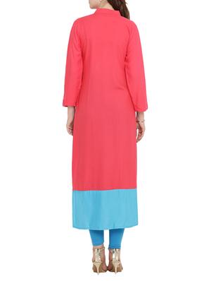 pink viscose straight kurta - 15342539 - Standard Image - 3