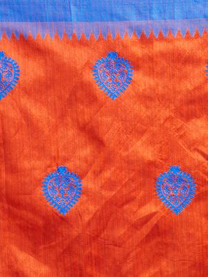 orange cotton silk embroidered saree with blouse - 15342707 - Standard Image - 3