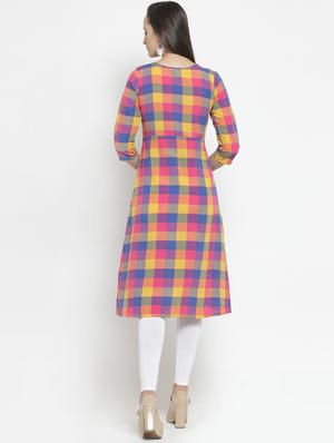a-line multi checks kurta - 15343131 - Standard Image - 3