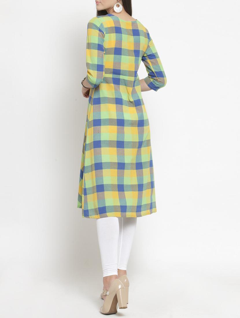 A-line multi checks kurta - 15343132 - Zoom Image - 3