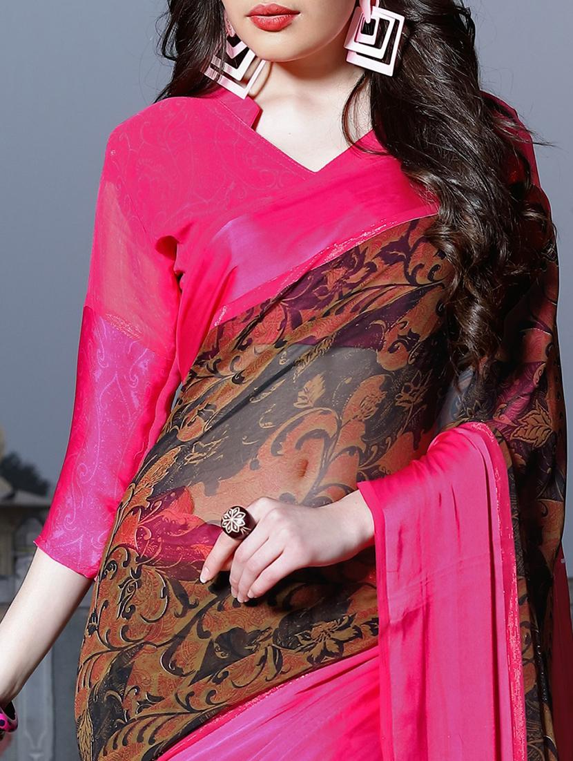 contrast border printed saree with blouse - 15344240 - Zoom Image - 3