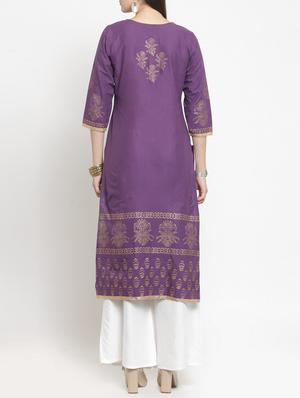 purple cotton straight kurta - 15344544 - Standard Image - 3