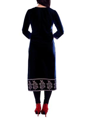 black straight kurta - 15345427 - Standard Image - 3