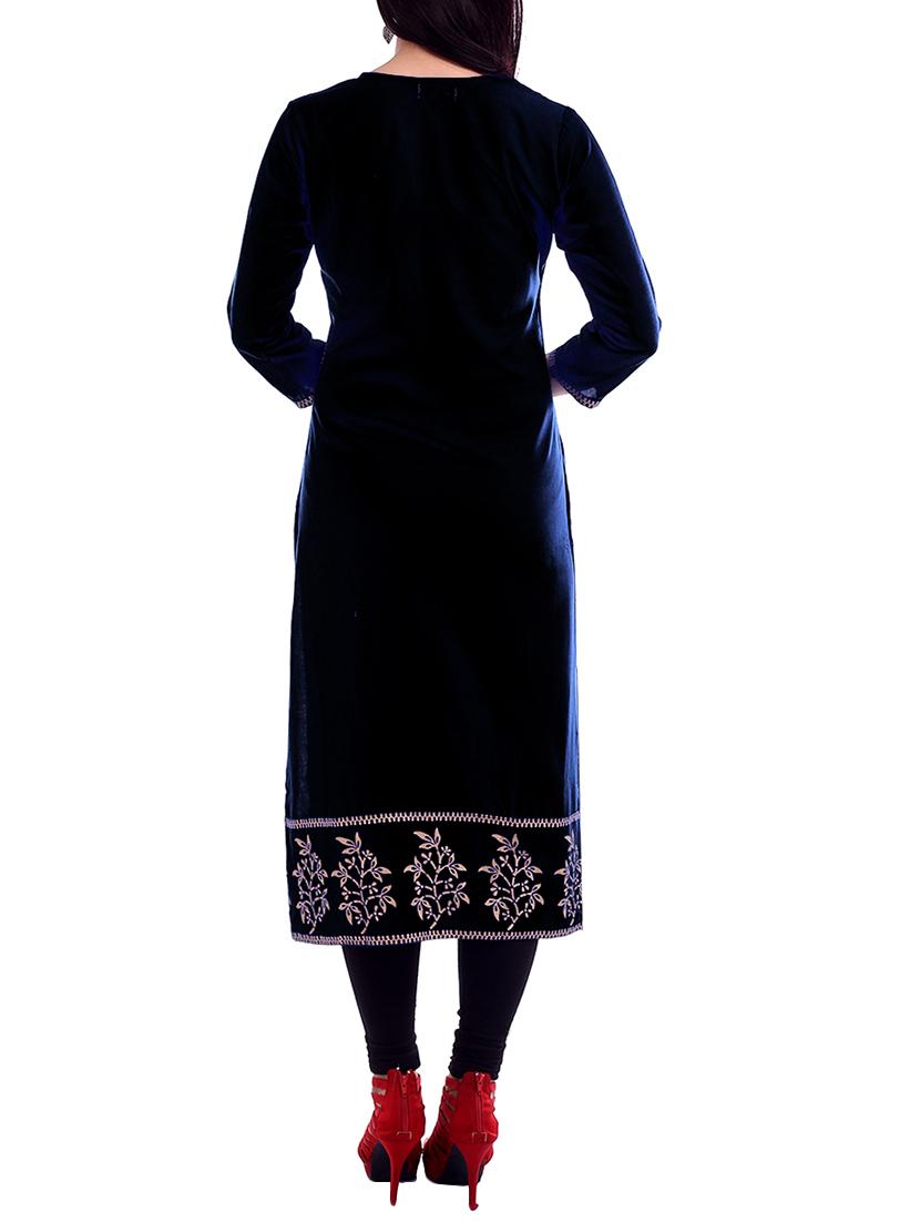 black straight kurta - 15345427 - Zoom Image - 3