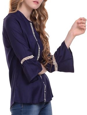 Lace trim flute sleeved top - 15345593 - Standard Image - 3