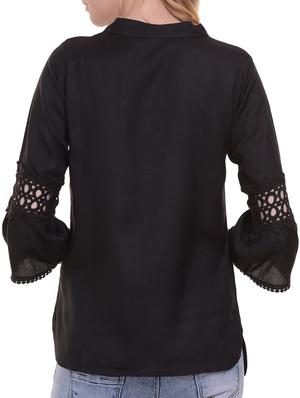 Lace trim flute sleeved top - 15345598 - Standard Image - 3