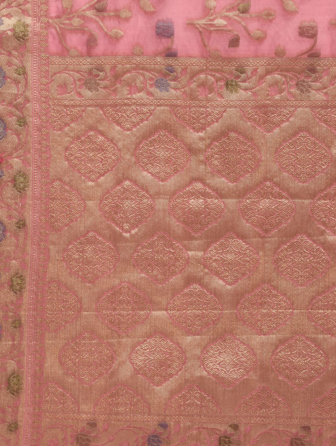 floral Zari motif Banarasi Saree with blouse - 15345653 - Zoom Image - 3