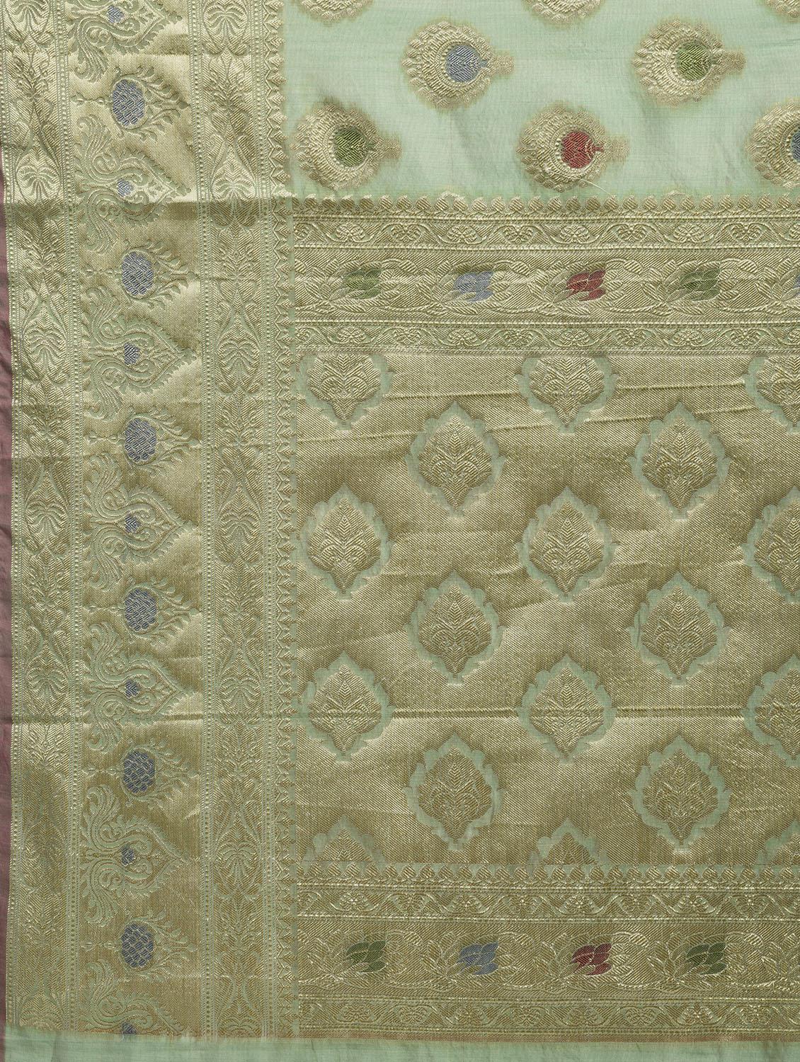 Zari Motif Banarasi Saree with blouse - 15345663 - Zoom Image - 3